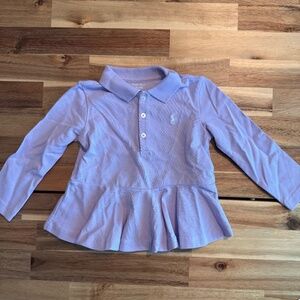 Ralph Lauren Lilac Purple Long Sleeve Cotton Mesh Peplum Polo Shirt - 18M